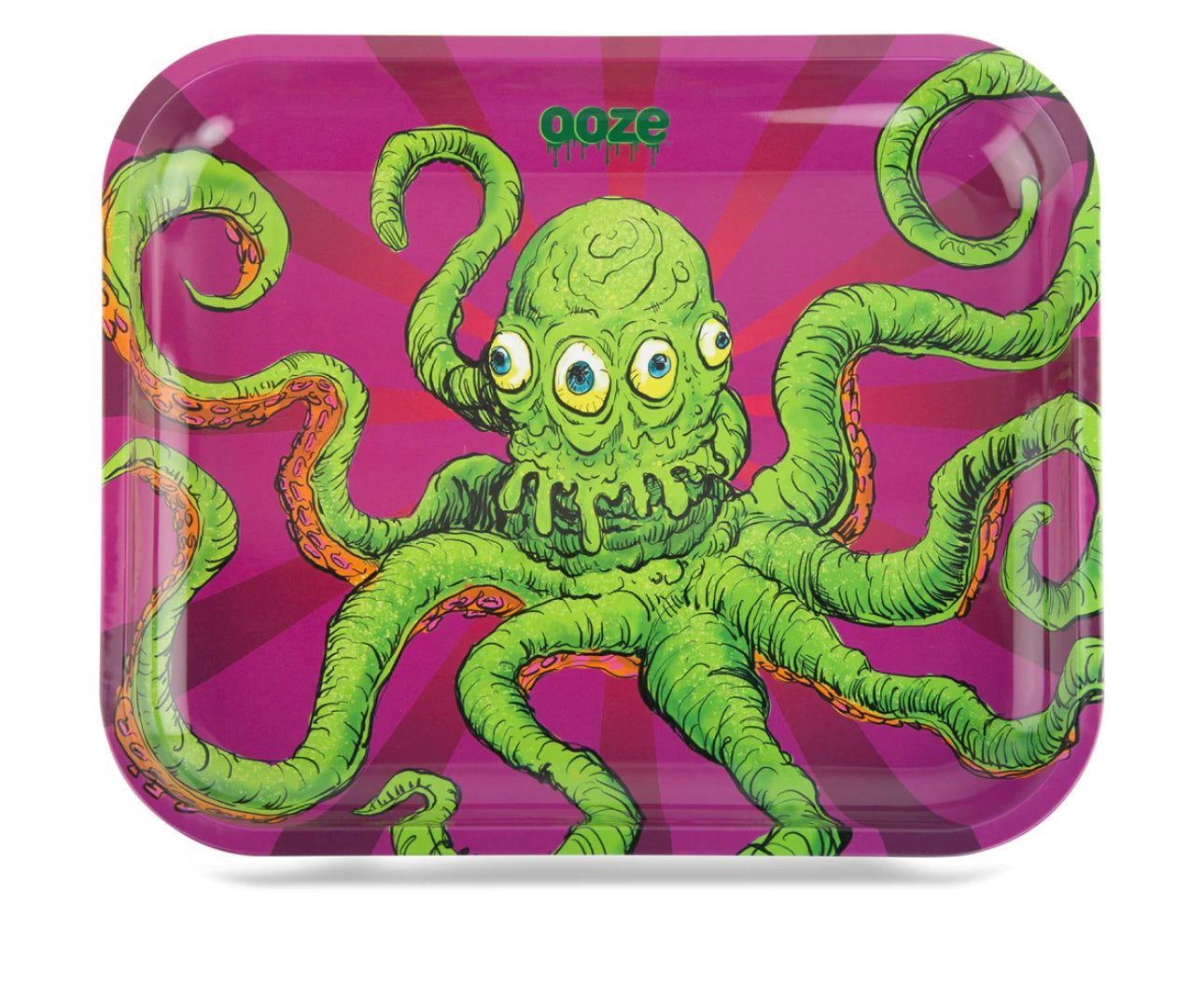 Ooze rolling tray pink, and green octopus